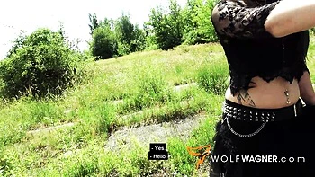 Berlin's emo goth Doreen fucks big cock outside