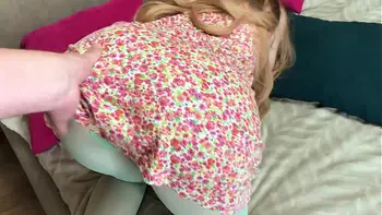 Brazenly Fucked Stepmom in Blue Pantyhose while she was Stuck in the Bed - Russian Amateur with Conversation