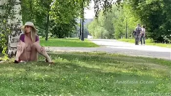 Beautiful girl shines tits walking in public