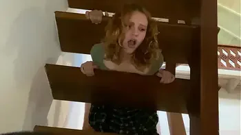 Stepsister got stuck in the stairs without panties